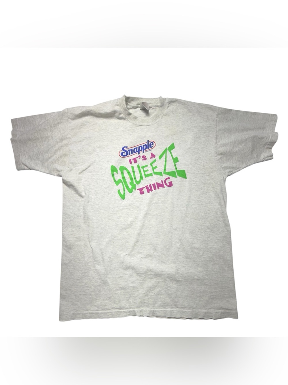 Vintage Snapple Gray Single Stitch T-Shirt Size XL It’s a Squeeze Thing Tee